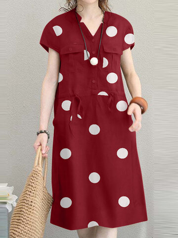 Polka Dot Print Pocket Dress