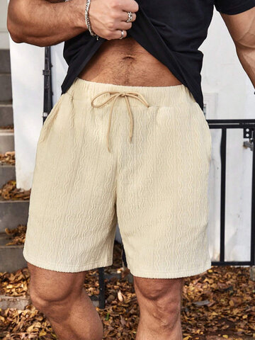 Solid Texture Casual Shorts