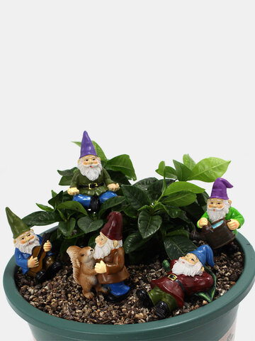 5PCS A Set Resin Fairy Garden Miniatures Gnome Dwarf Flowerpot Dwarf Decorations Yard Bonsai Landscape