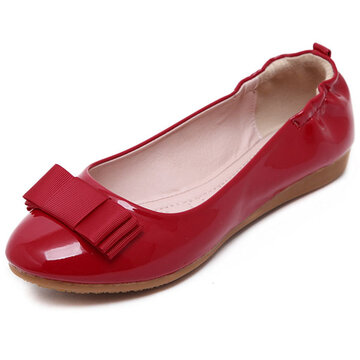 

Bowknot Slip On Candy Color Flat Folded Egg Roll Shoes, Red black white
