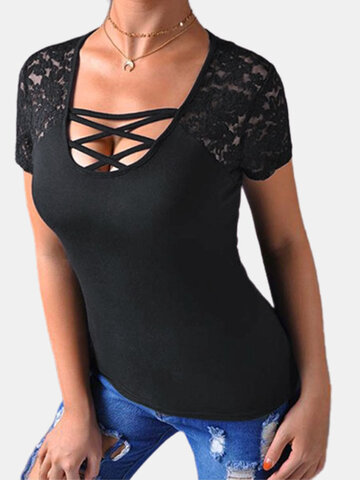 Stretch Lace Patchwork T-shirt