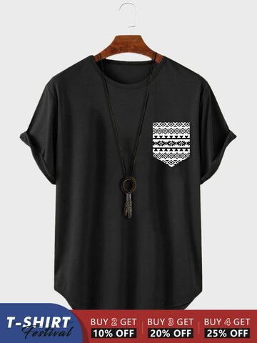 Camisetas con dobladillo curvado y bolsillo geométrico