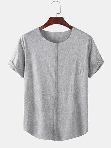 T-shirt décontracté à col rond et à coutures-Grey