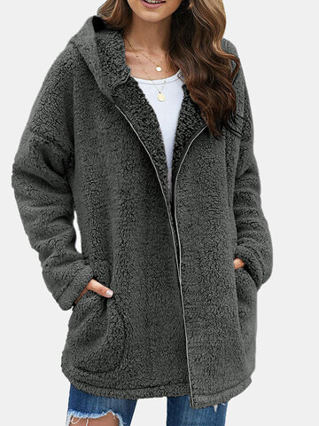 Solid Color Fleece Coat