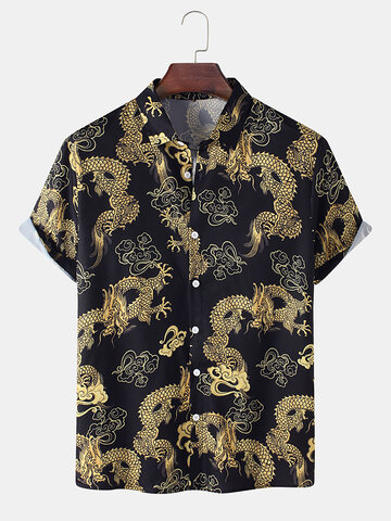 All Over Golden Dragon Print Shirts