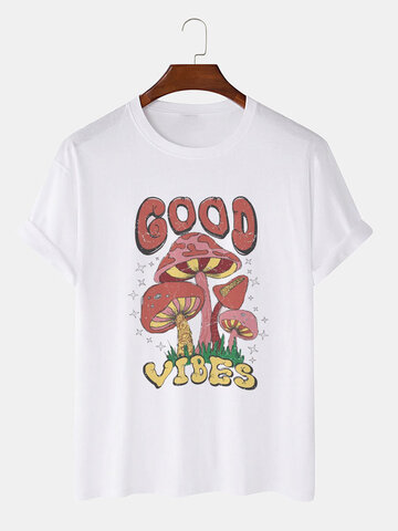 Mushrooms Letter Print T-Shirts