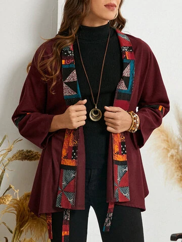 Tribal Pattern Knotted Long Sleeve Lapel Jacket 
