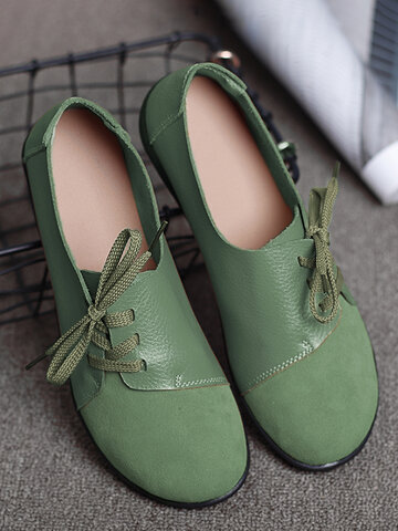 LOSTISY Casual Soft Splicing Leather Flats Shoes
