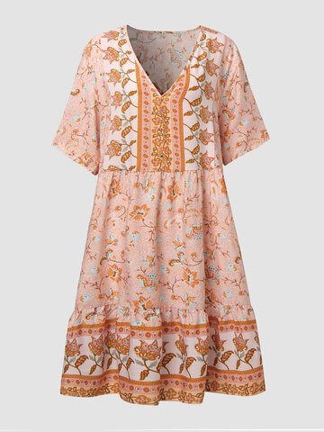 V-neck Bohemia Print Dress
