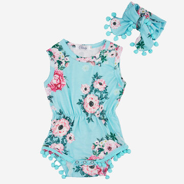 2Pcs Baby Floral Print Rompers For 6-24M