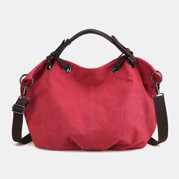 Women Canvas Solid Large Capacity Handbag 
