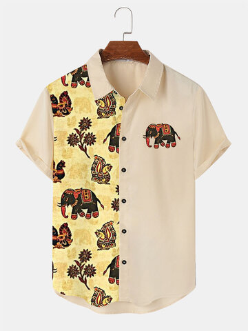 Tribal Elephant Print Patchwork Shirts
