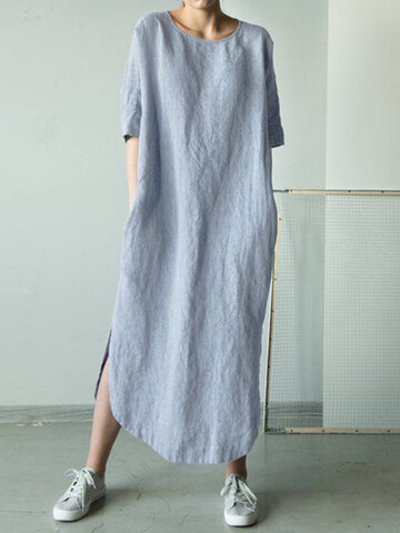 Solid Color Half Sleeve Maxi Dress