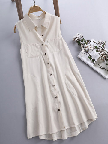 

Sleeveless Button Fly Casual Dresses, Off white watermelon red army green