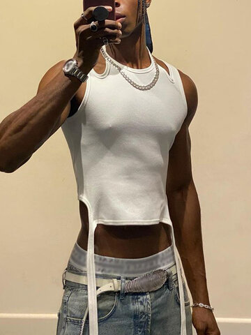 Mens Sexy Cutout Shoulder Crop Tops Vest