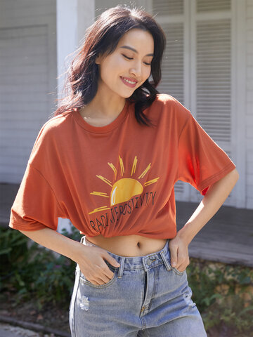 Sun Letters Print Loose T-shirt
