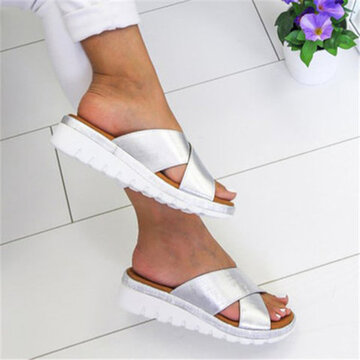 Solid Color Non Slip Wedges Slippers