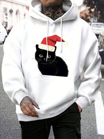 Christmas Hat Cat Graphic Hoodies