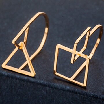 Simple Copper Square Triangular Cube Geometry Hollow Exaggerated Ring