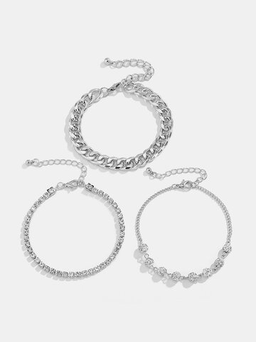 3 Pcs Luxury Rhinestone Alloy Bracelets