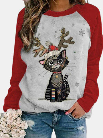 Cute Christmas Cartoon Print T-shirt