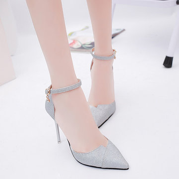 

Season New European And American Pointed High-heeled Sandals Stiletto Sexy Baotou Word Buckle With Shallow Mouth Single Shoes Women