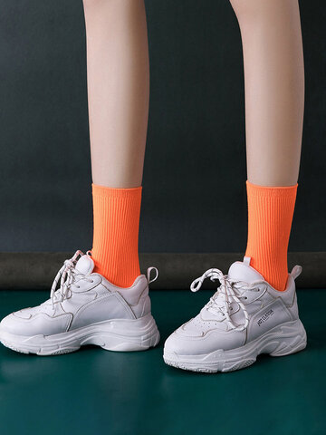 Women's Cotton Double Needle Stack Pile Socks Fluorescent Socks Sweat Absorption