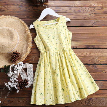 Robe d'été florale pour filles 4Y-15Y-Jaune