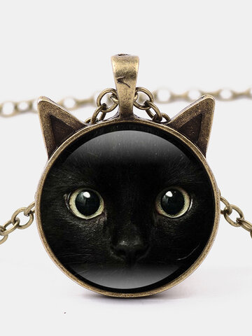Schwarz Katze Halskette mit Anhänger