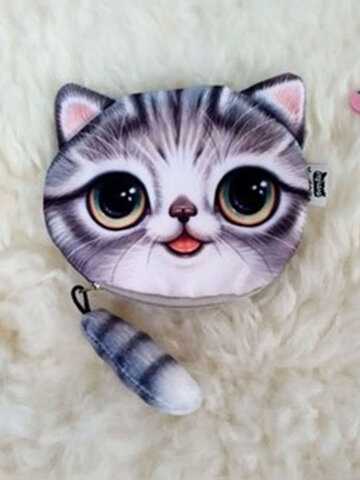 Cute Small Tail Cat Printing Coin Purse Wallet