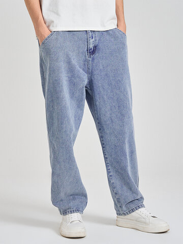 Solid Washed Straight Jeans