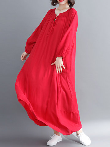 

Solid Color Knot Loose Baggy Dress