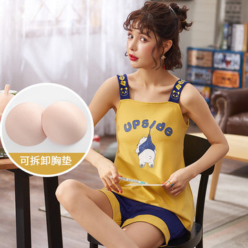 

Pajamas Women's Season Cotton Sling Two-piece Suit Sexy Sweet Can Wear Casual Day Home Service, White