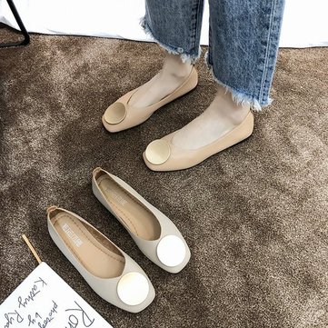 

Season New Wild Square Head Shallow Mouth Casual Retro Grandmother Shoes Single Shoes Female Soft Bottom Work Flat Shoes
