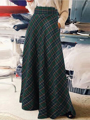 Vintage Plaid High Waist Skirt