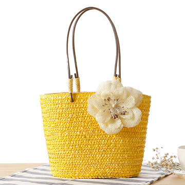 Women Straw Flower Designer Handbag Vocation Beach Bag