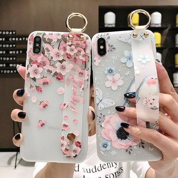 Peach Blossom Embossed Wristband Phone Case Silicone