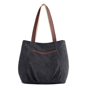 Women Canvas Solid Tote Bags Leisure Shoulder Bags