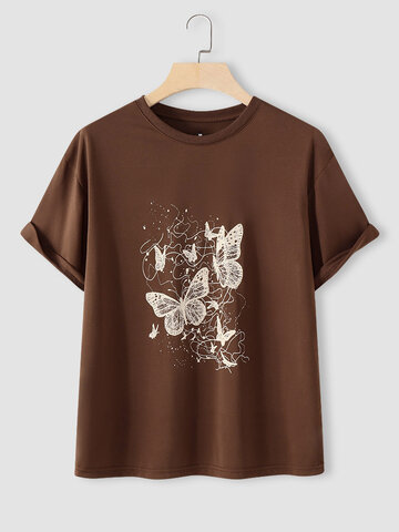 Camiseta de manga curta com estampa de borboleta