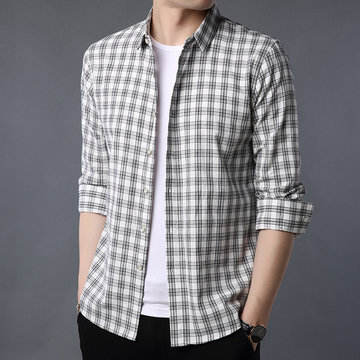 

Men's Spring New Plaid Square Collar Long Sleeve Shirt Casual Fashion Comfort Joker Business Loose T-Shirt