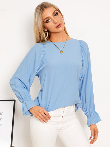 Solid Bell Sleeve Blouse