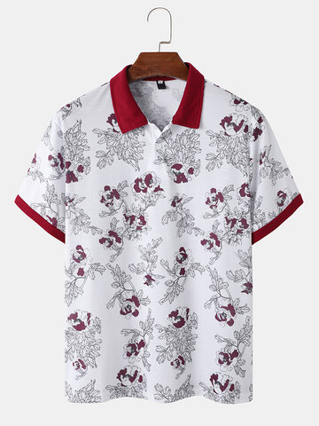 Floral Hit Neck Half Buttons Polos Shirts