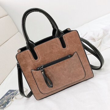 Women PU Leather Tote Handbag Retro Crossbody Bag