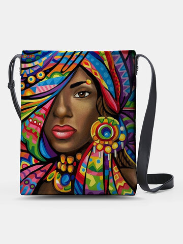 Black Woman Pattern Print Leather Crossbody Bag