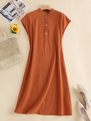 Solid Tie Back Button Front Dress