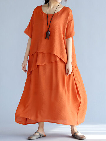 

O-NEWE Solid Irregular Maxi Dress, Orange navy light grey