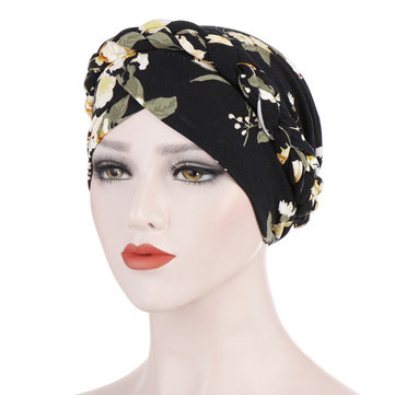 Impresso Beanie Cap lenço de seda muçulmano Chapéu pano de flor 