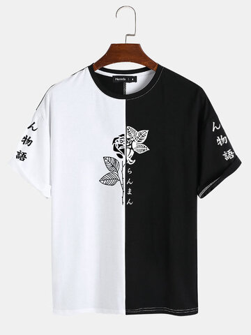 Contrast Rose Japanese Print T-Shirts