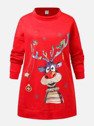 Christmas Cartoon Elk Print Sweatshirt