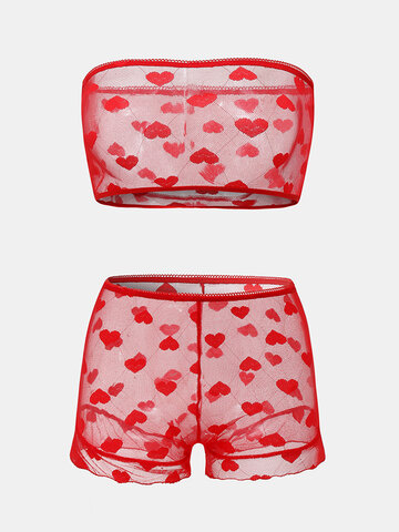 Allover Heart Print Lace Pajamas